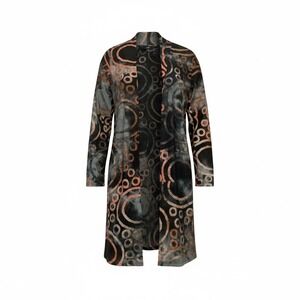 Yest Women's Black Gray Pink Geometric Print Open Front Cardigan Size 10 boho